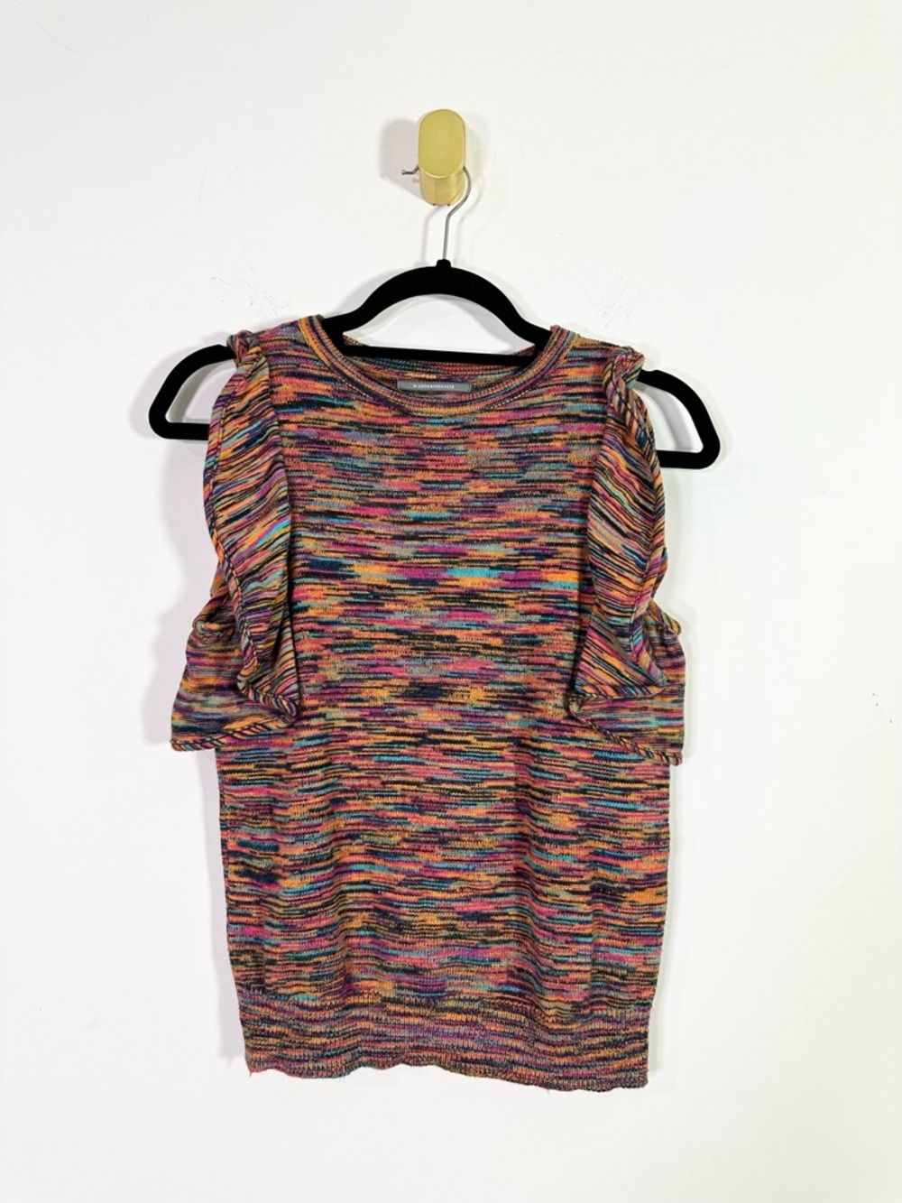 Anthropologie Multicolor Sleeveless Crewneck Ruffle Shoulder Knit Top